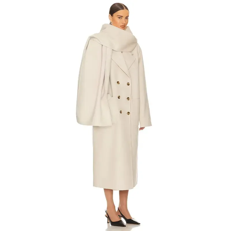 Helsa Oversized Coat with Detachable Scarf in Ivory TT1