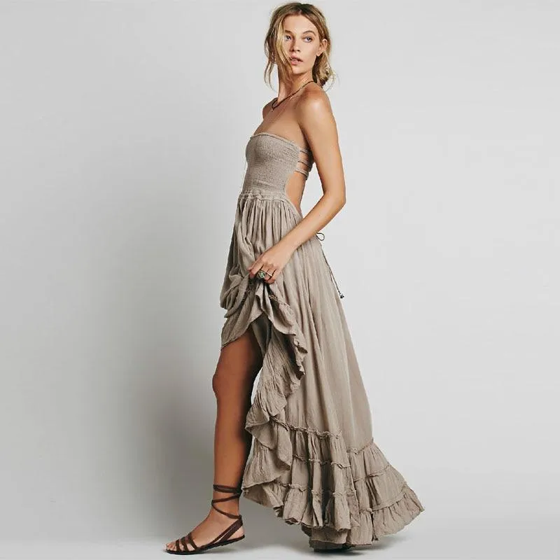 Hippie Backless Halter Dress
