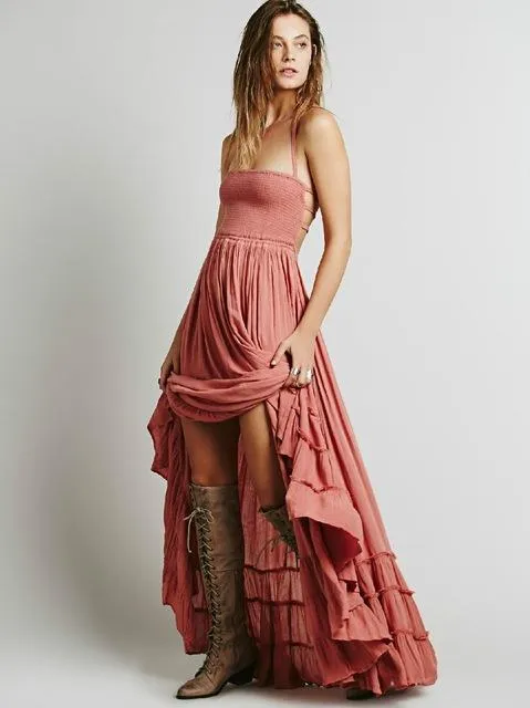 Hippie Backless Halter Dress