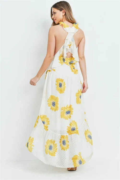Ivory Floral High Low Maxi Dress