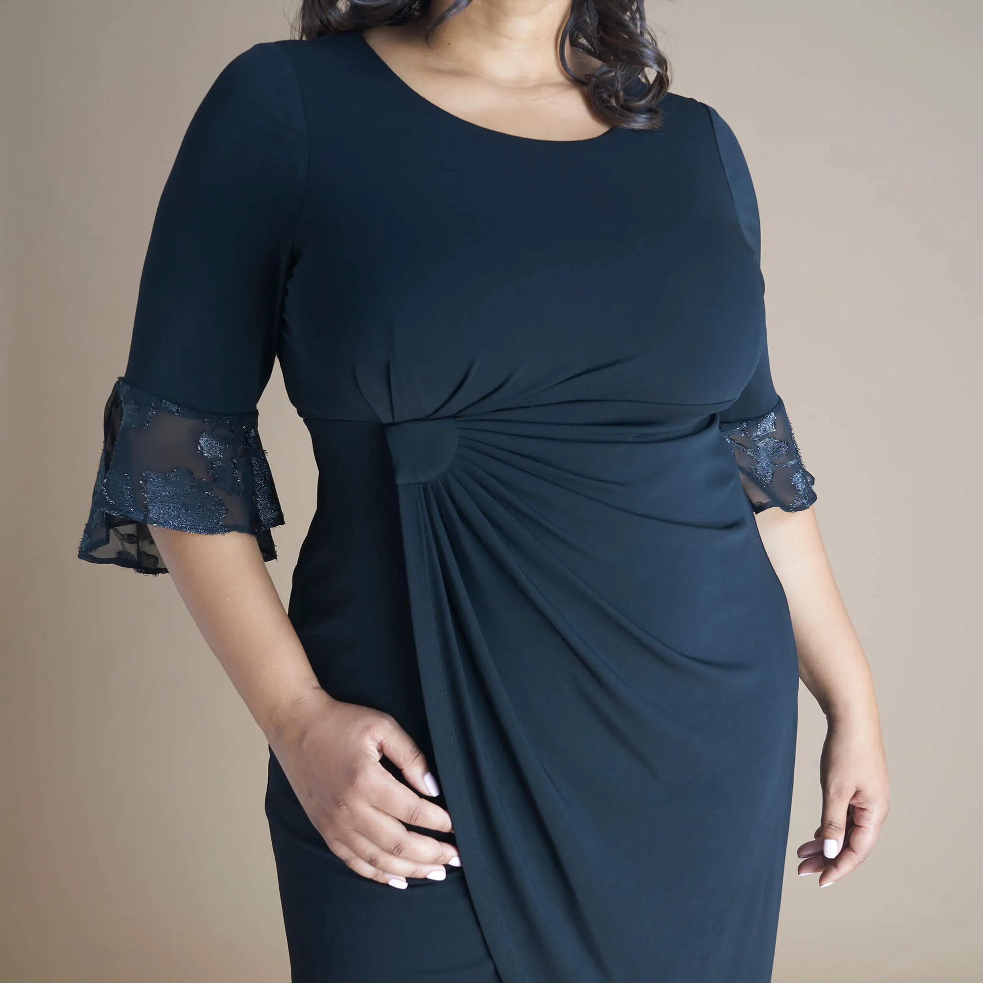 Lisa 2.0 Black Chiffon Sleeve Faux Wrap Dress