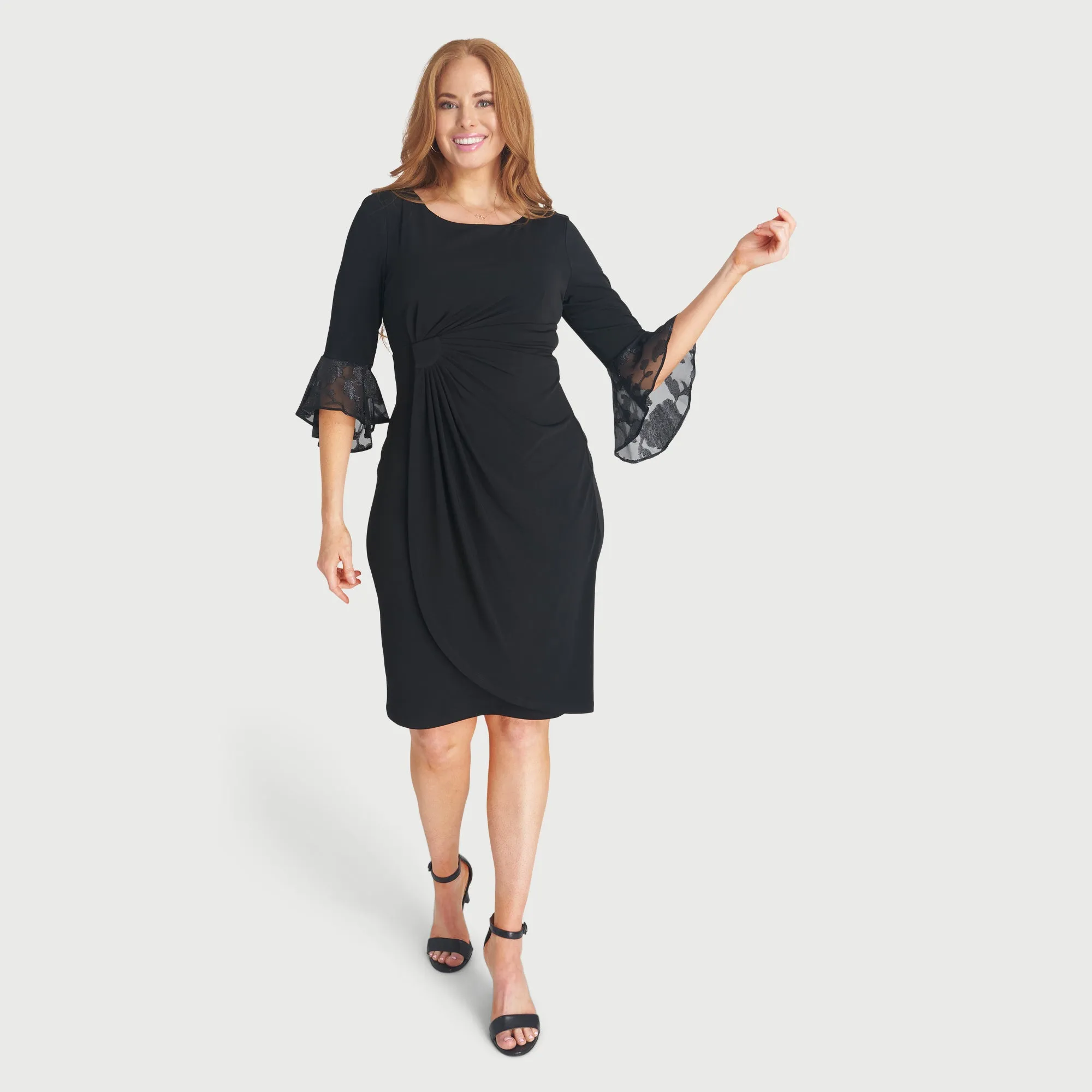 Lisa 2.0 Black Chiffon Sleeve Faux Wrap Dress