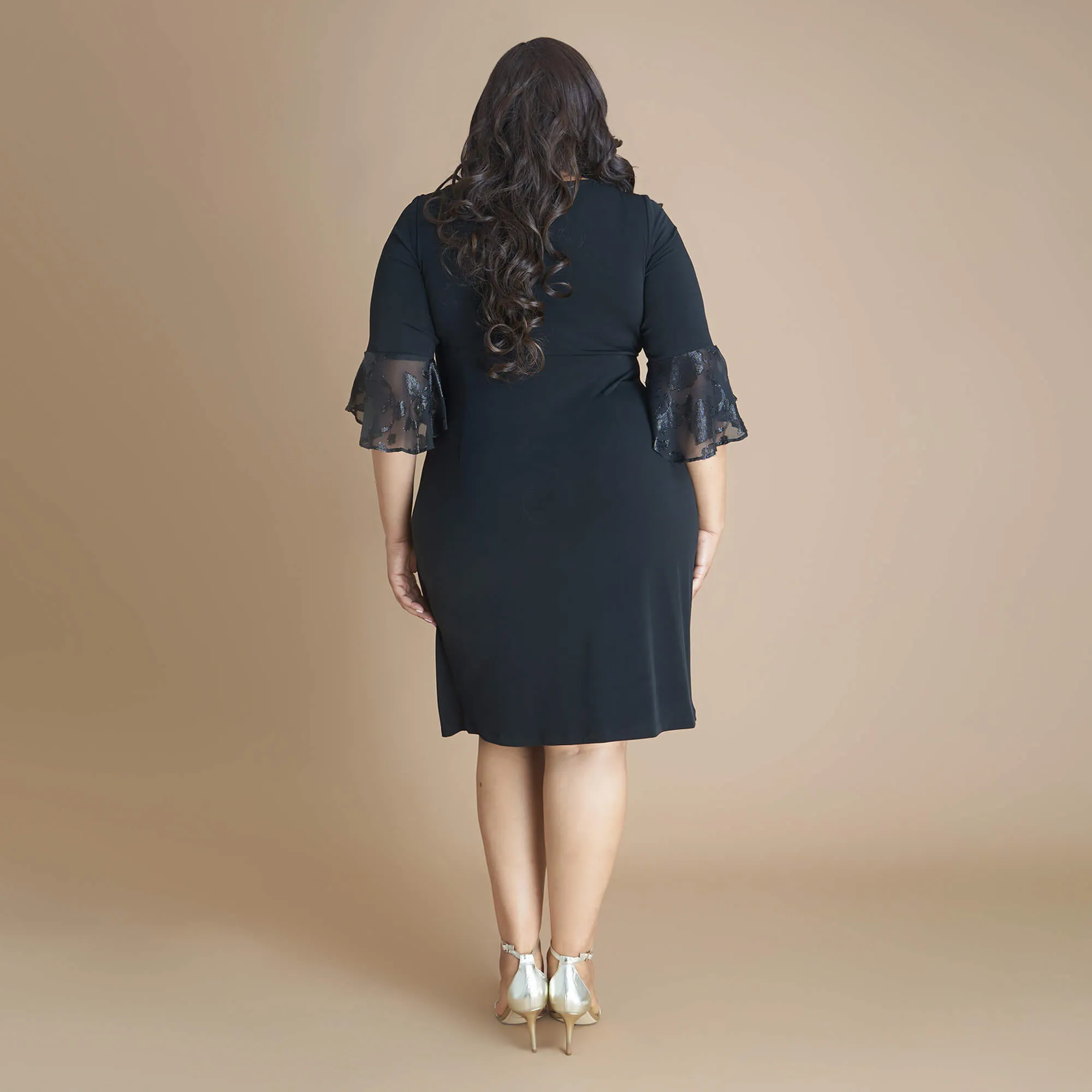 Lisa 2.0 Black Chiffon Sleeve Faux Wrap Dress