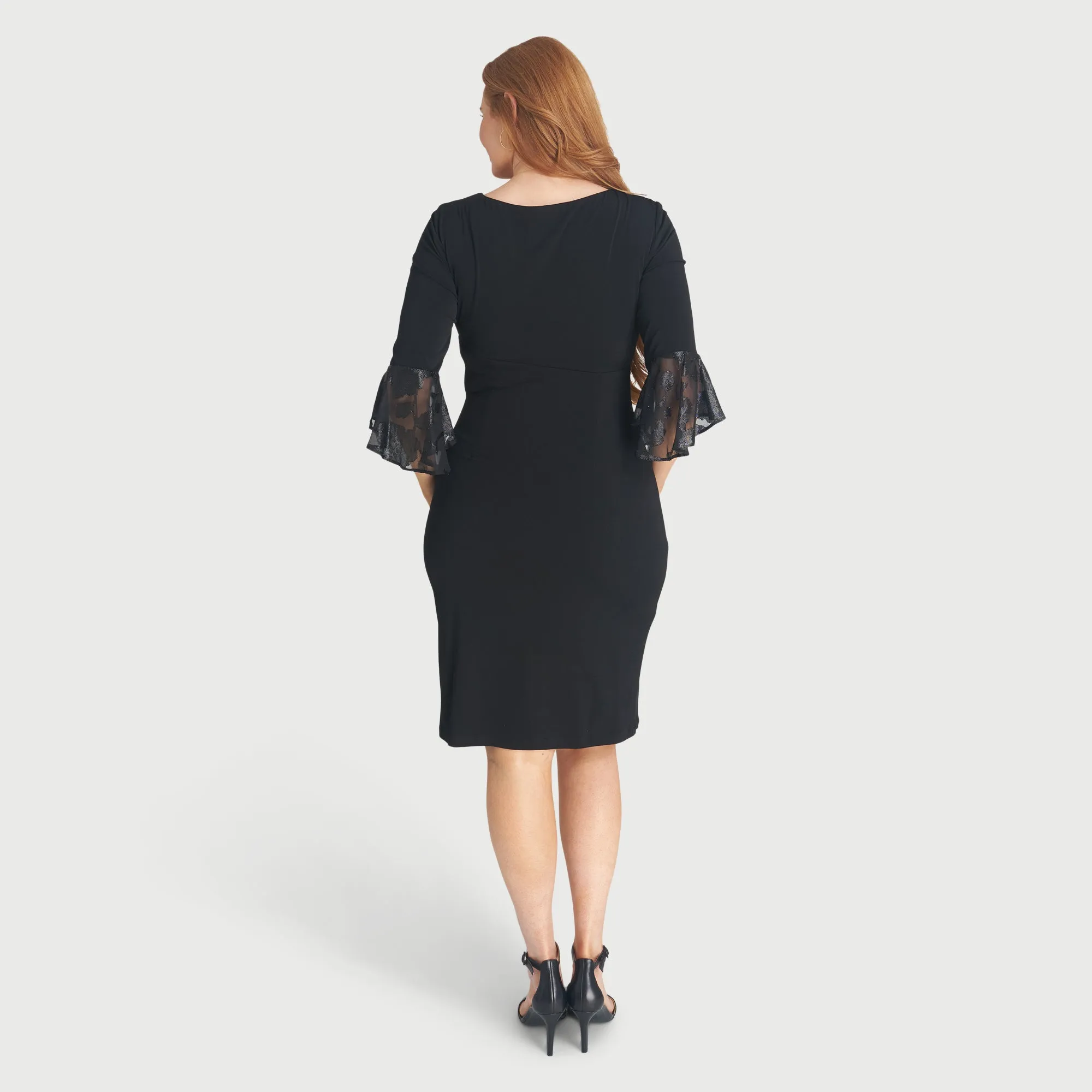 Lisa 2.0 Black Chiffon Sleeve Faux Wrap Dress