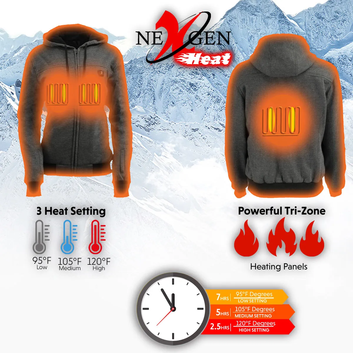 Nexgen Heat NXL2717DUAL Technology Women's Heated Hoodie - Grey Sweatshirt Jacket for Winter Season w/ Battery Pack
