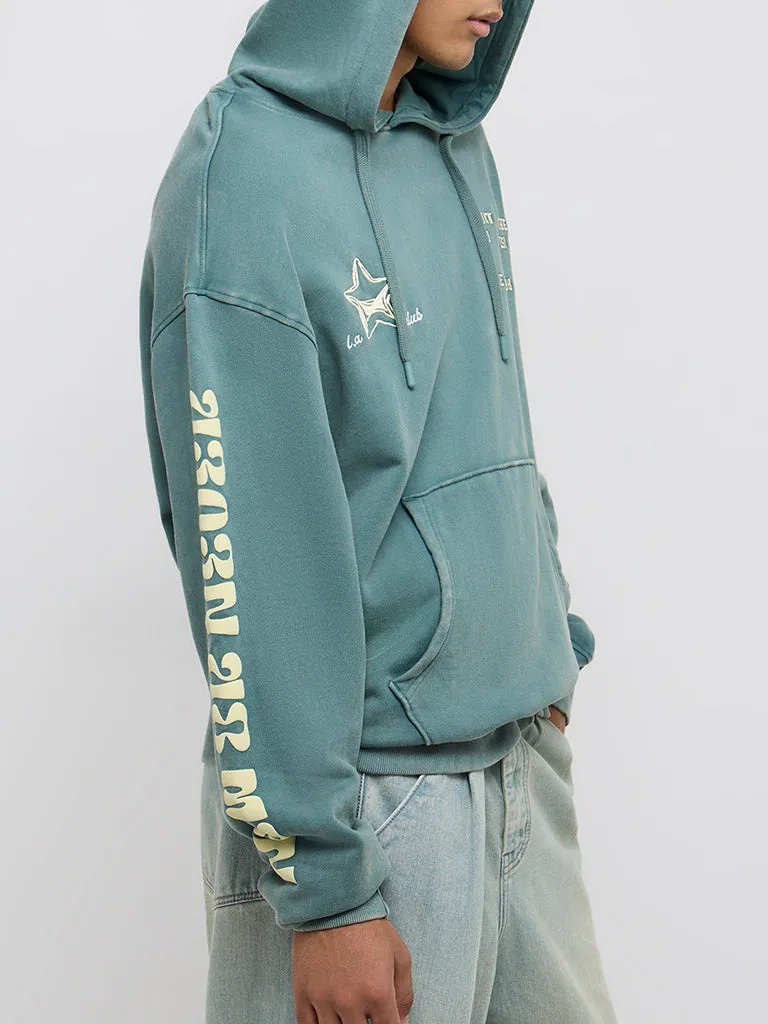 Nuon Sage Typographic Design Relaxed-Fit Cotton Hoodie