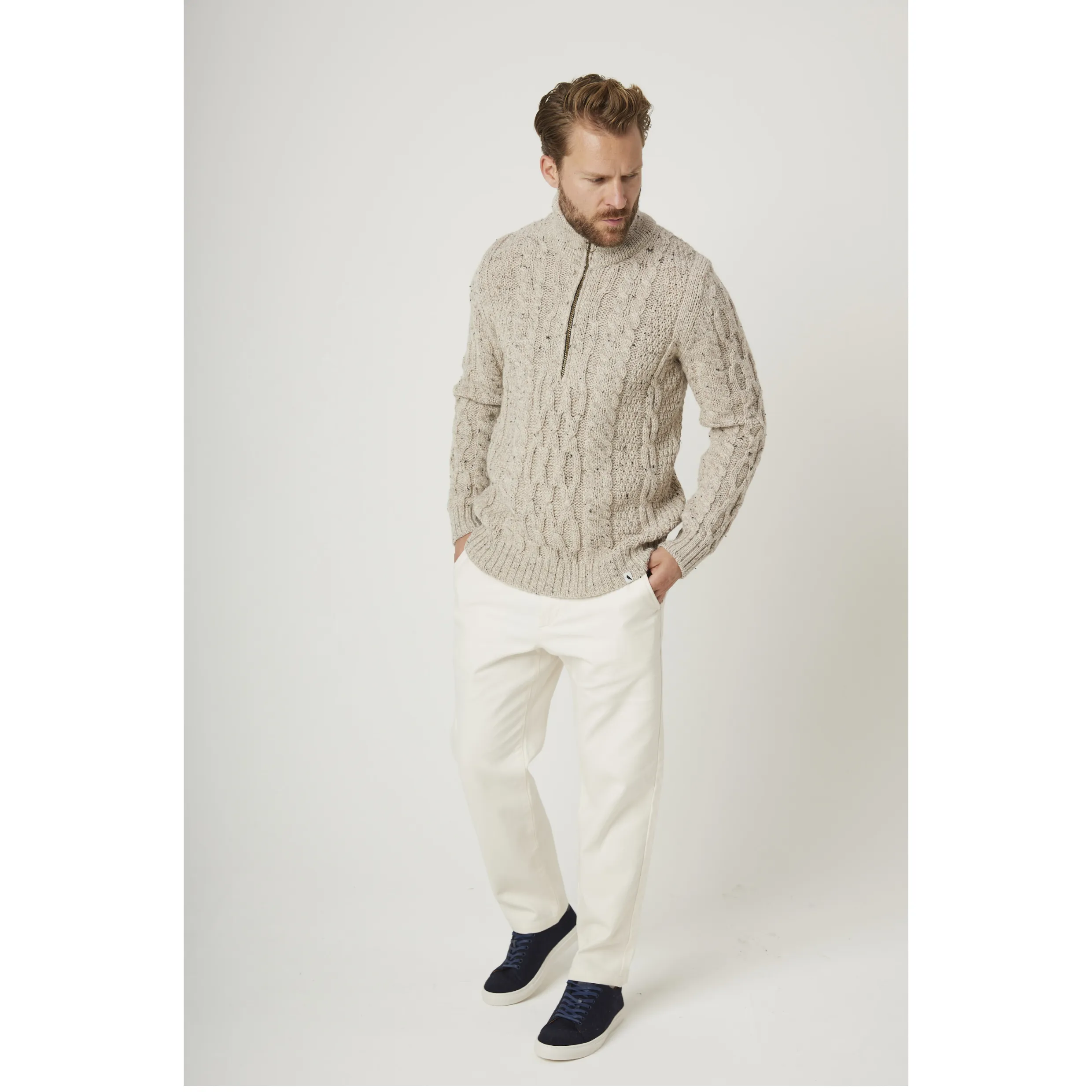 Peregrine Skiddaw Chunky Merino Wool Cable Lewis Half Zip Jumper