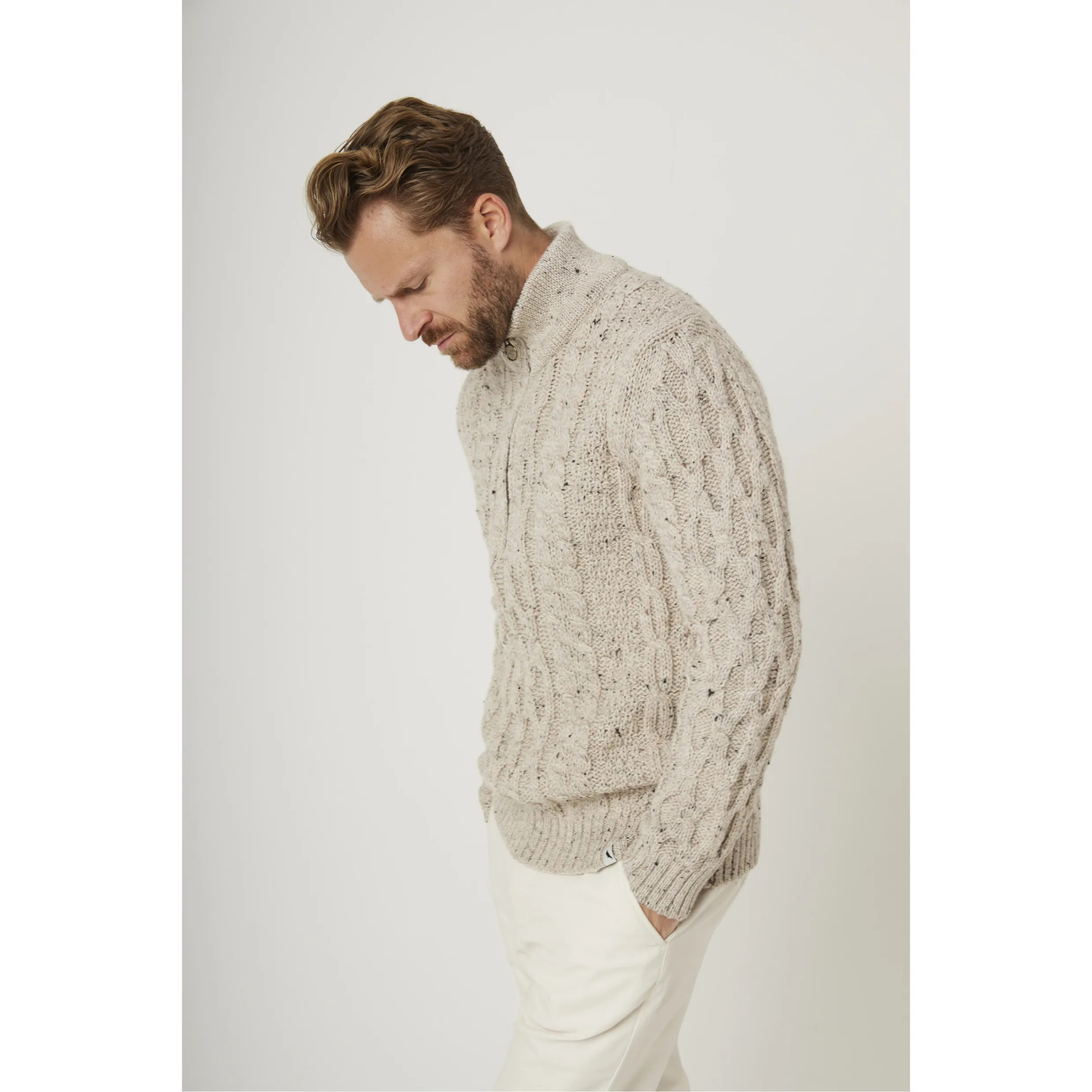 Peregrine Skiddaw Chunky Merino Wool Cable Lewis Half Zip Jumper