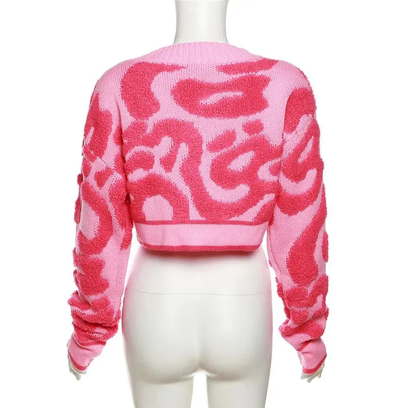 Pre Order:  Contrast Swirls Cropped Knit Sweater