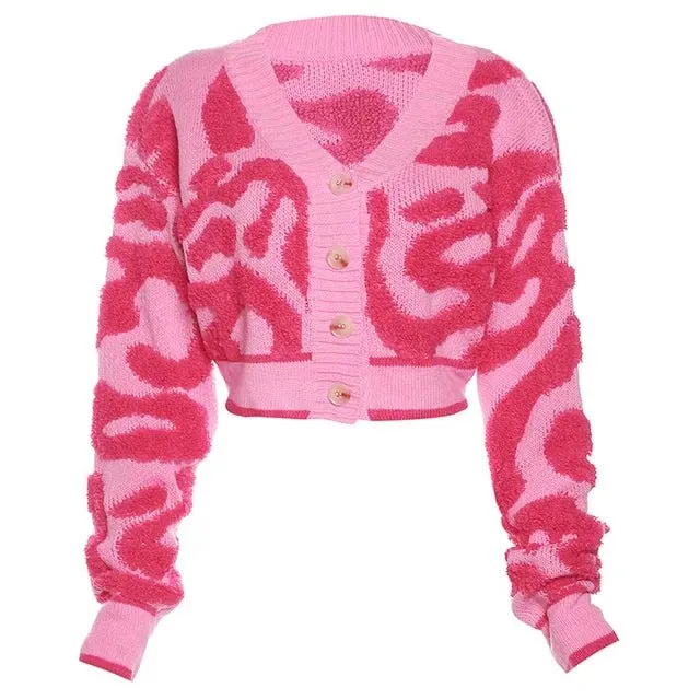 Pre Order:  Contrast Swirls Cropped Knit Sweater
