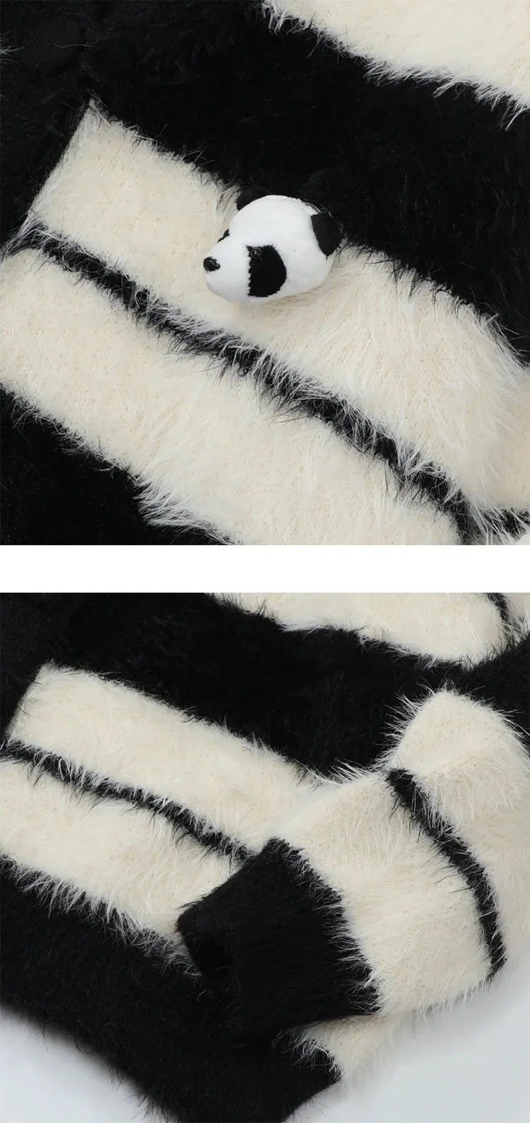 Pre Order:  Panda Applique Striped Knit Sweater