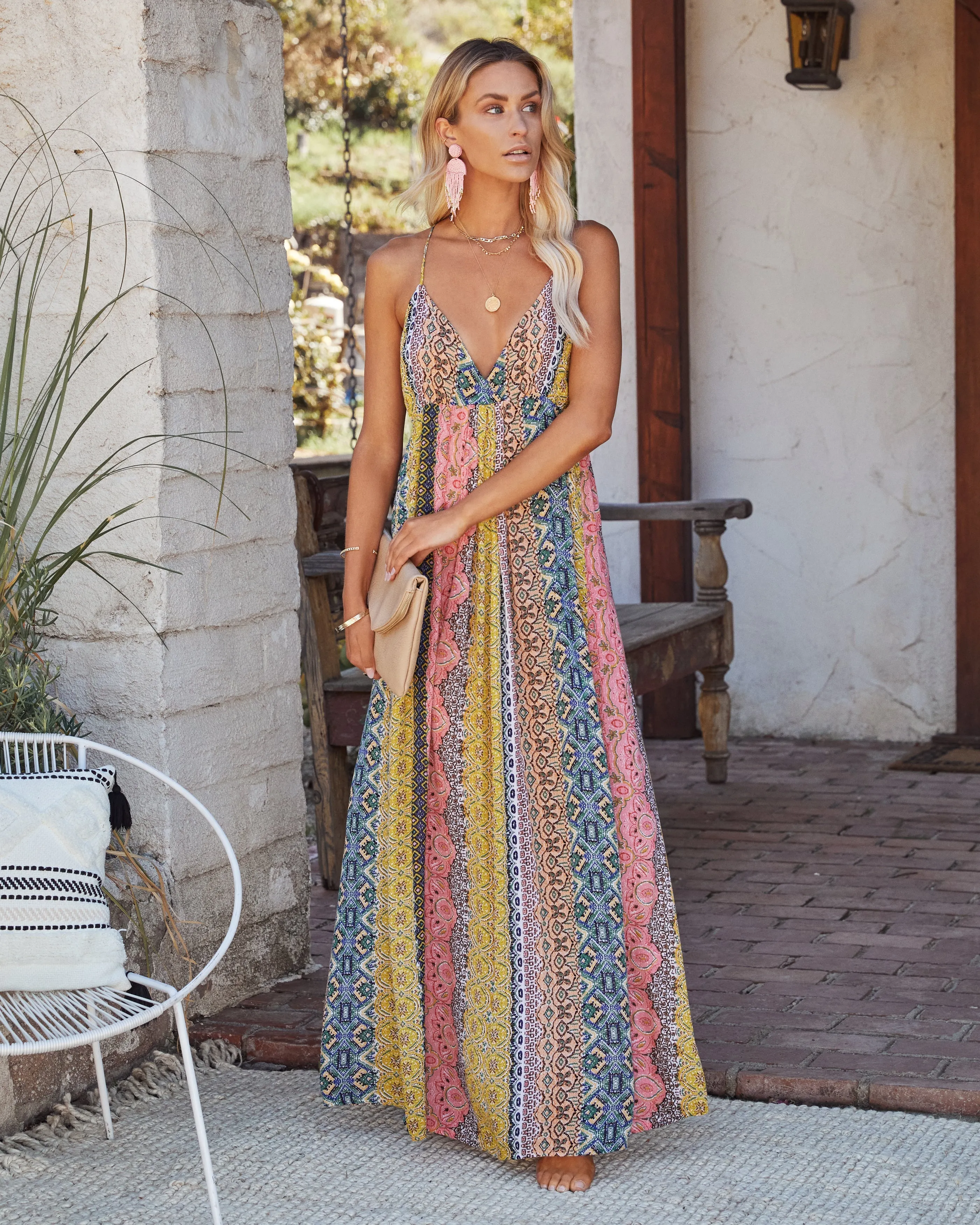 PREORDER - Turks   Caicos Printed Shimmer Maxi Dress - Pink Multi