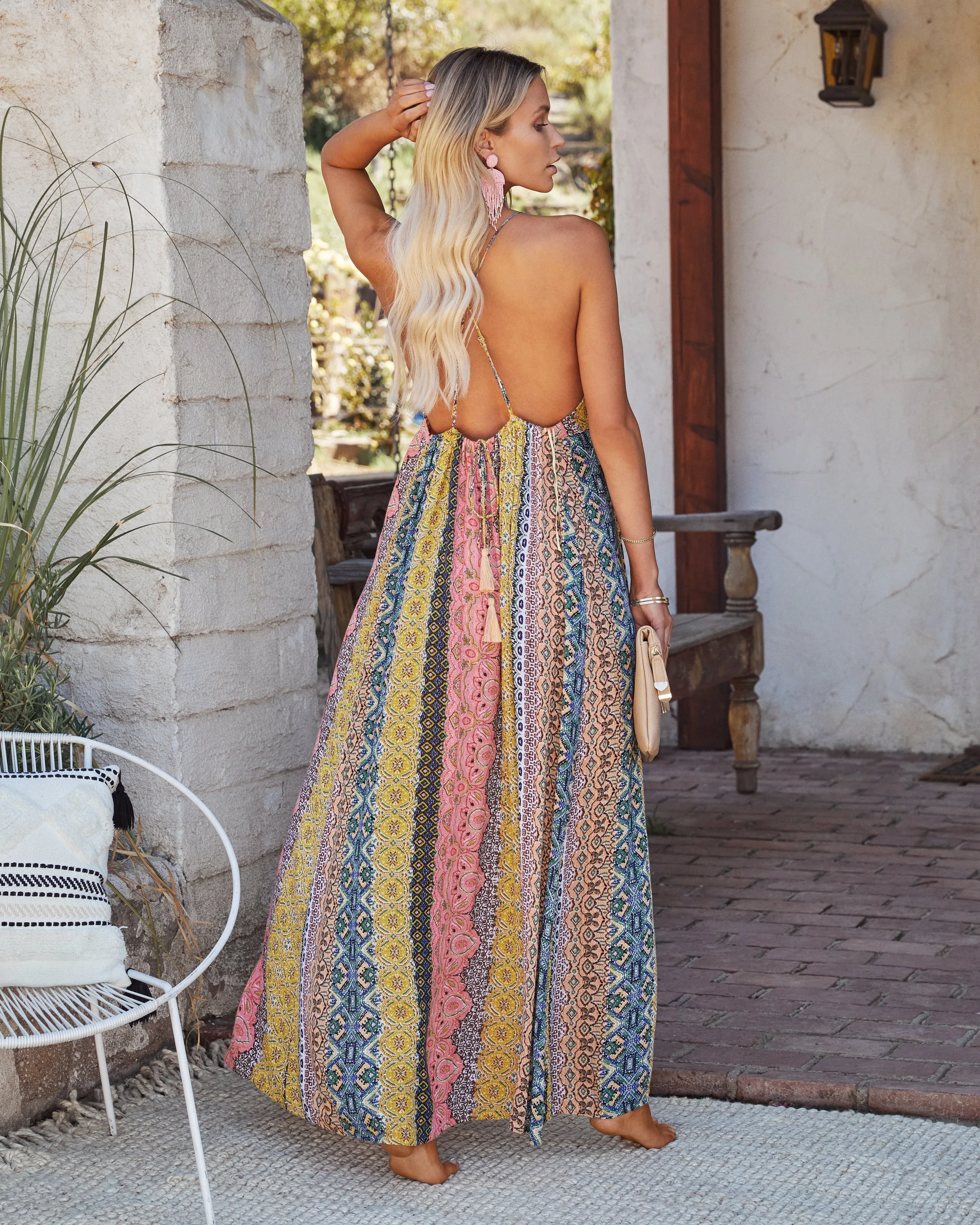 PREORDER - Turks   Caicos Printed Shimmer Maxi Dress - Pink Multi