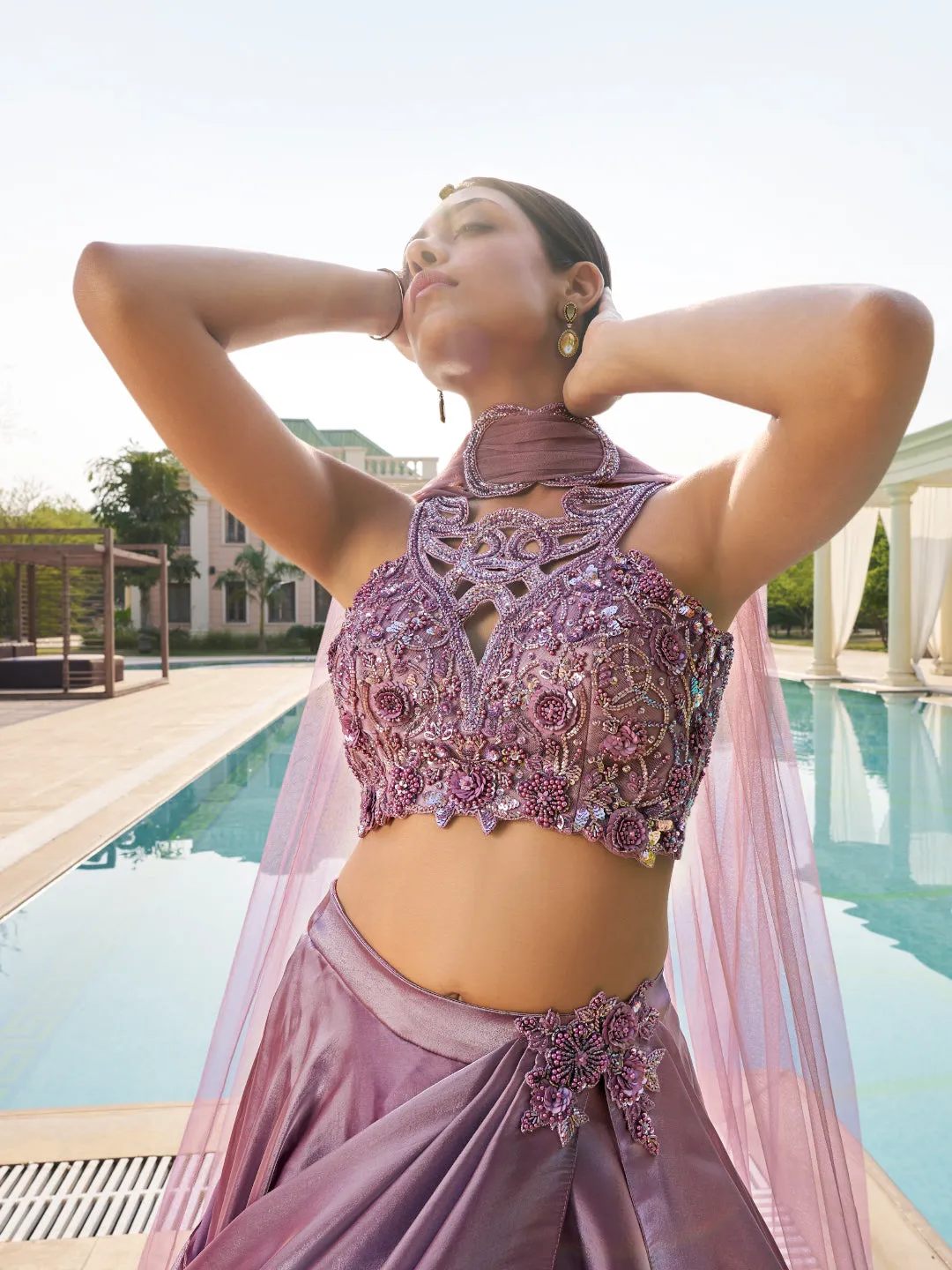 Purple Imported Satin Tissue Lehenga