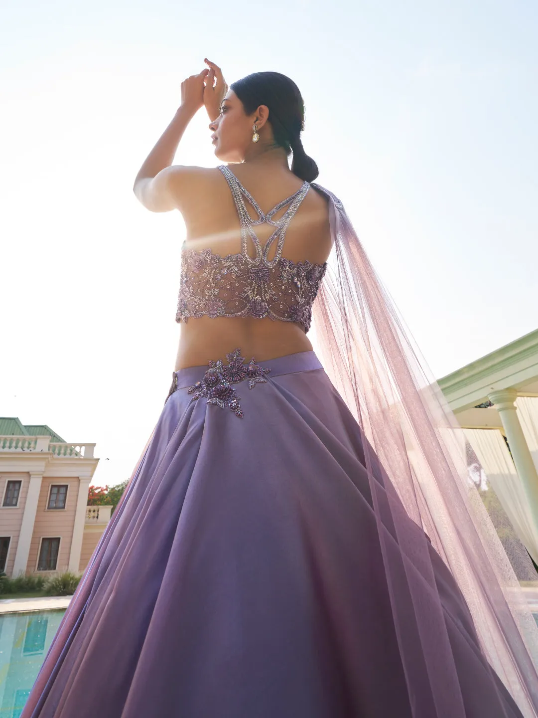 Purple Imported Satin Tissue Lehenga