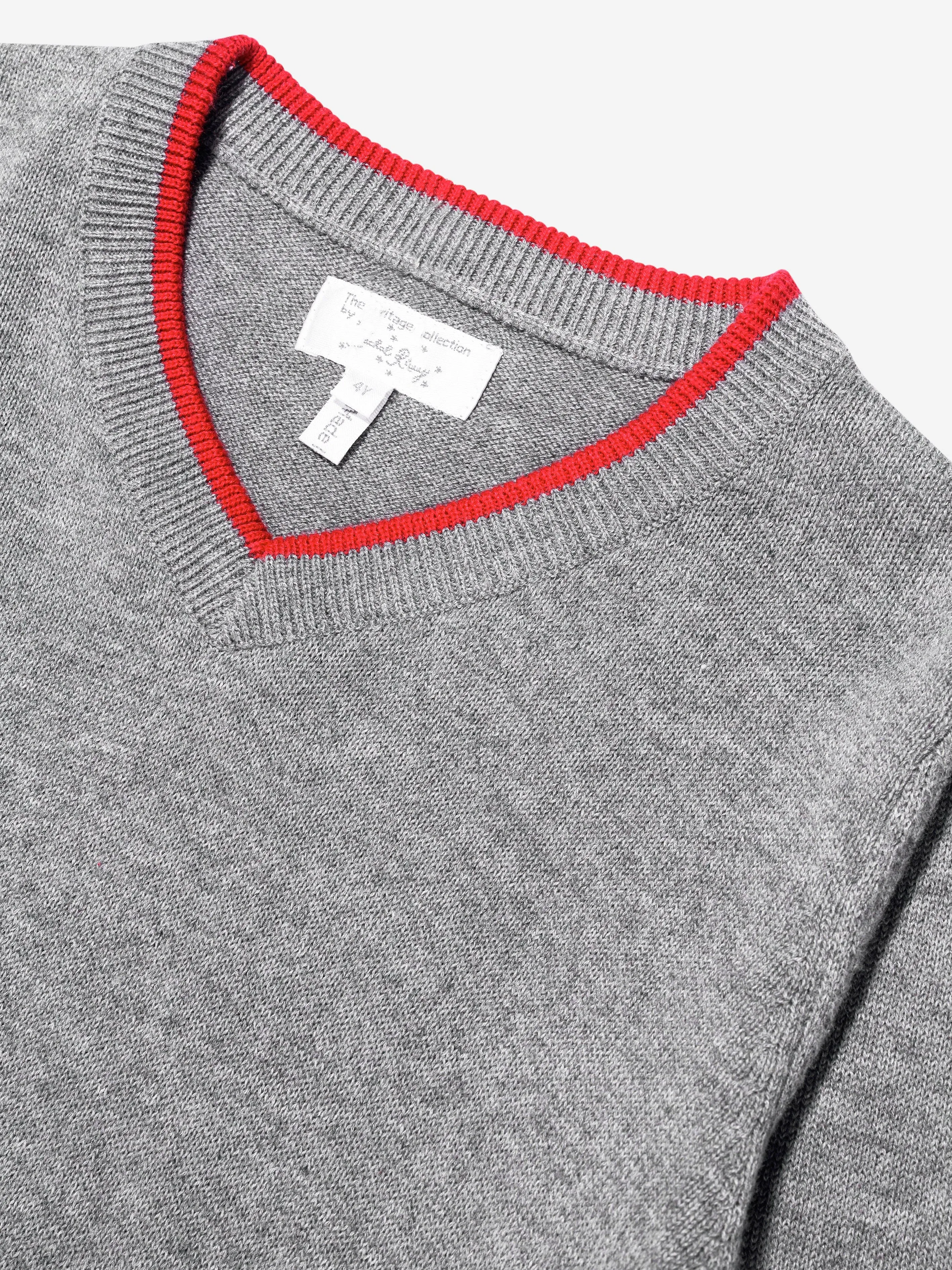 Rachel Riley Boys Soldier V-Neck Sweater in Grey