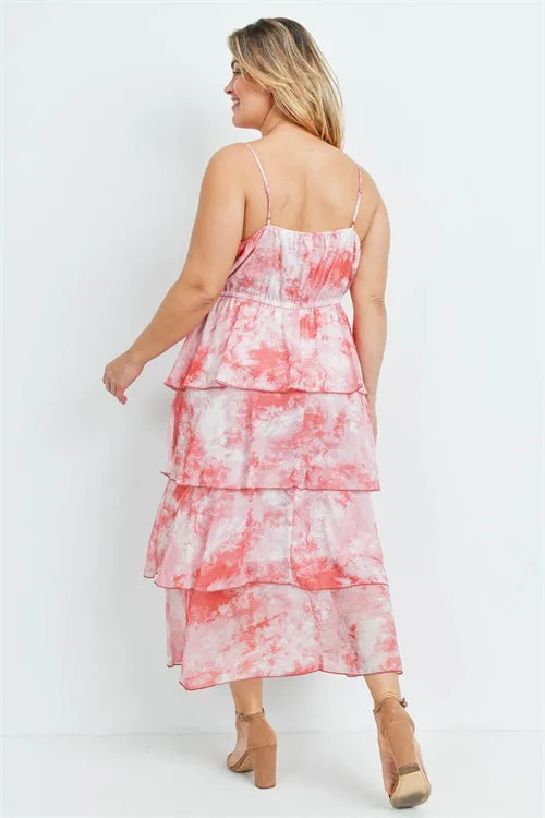 Red and White Tie Dye Plus Size Maxi Dress