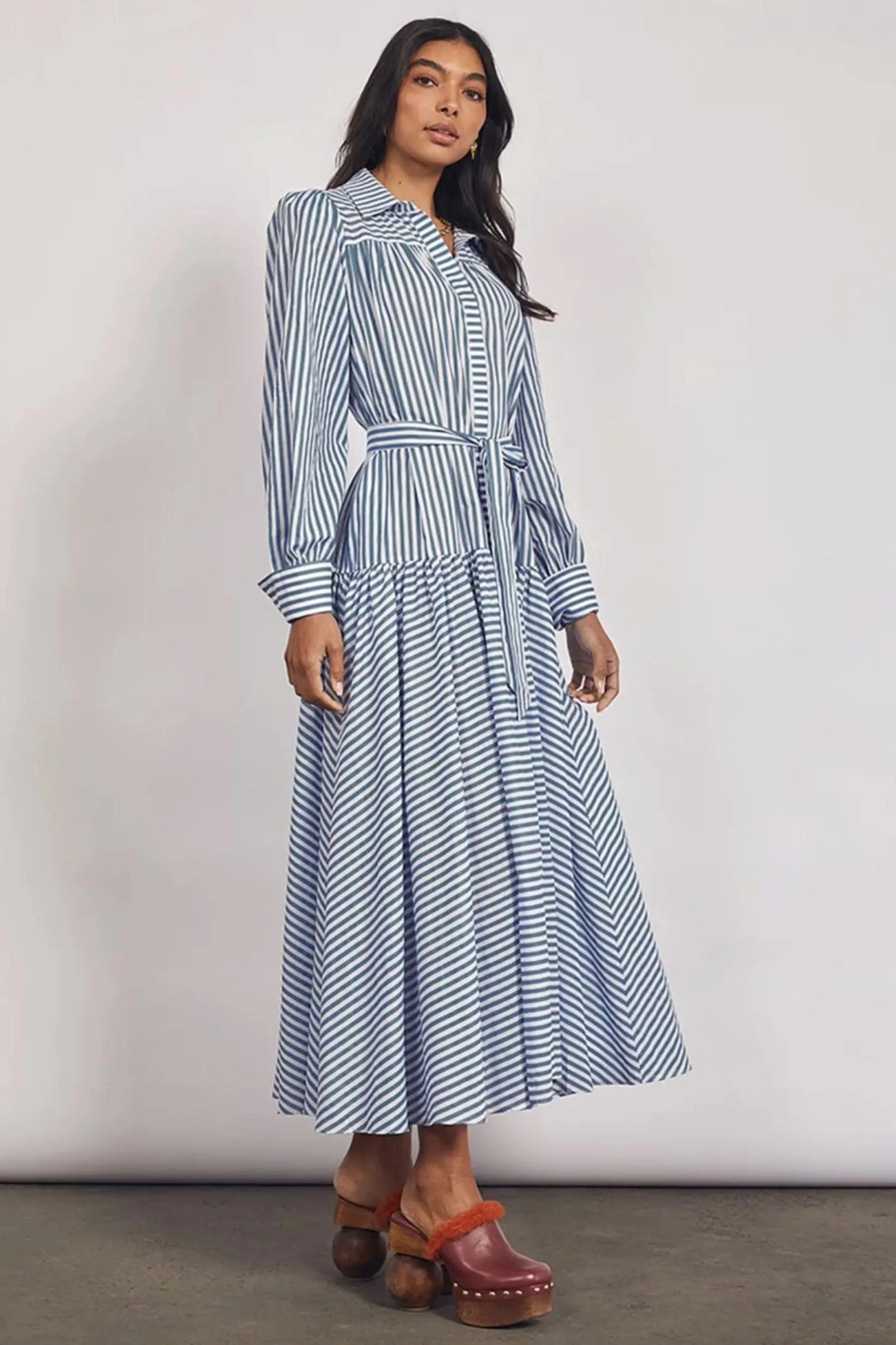 River Long Sleeve Maxi Dress | Blue Stripe