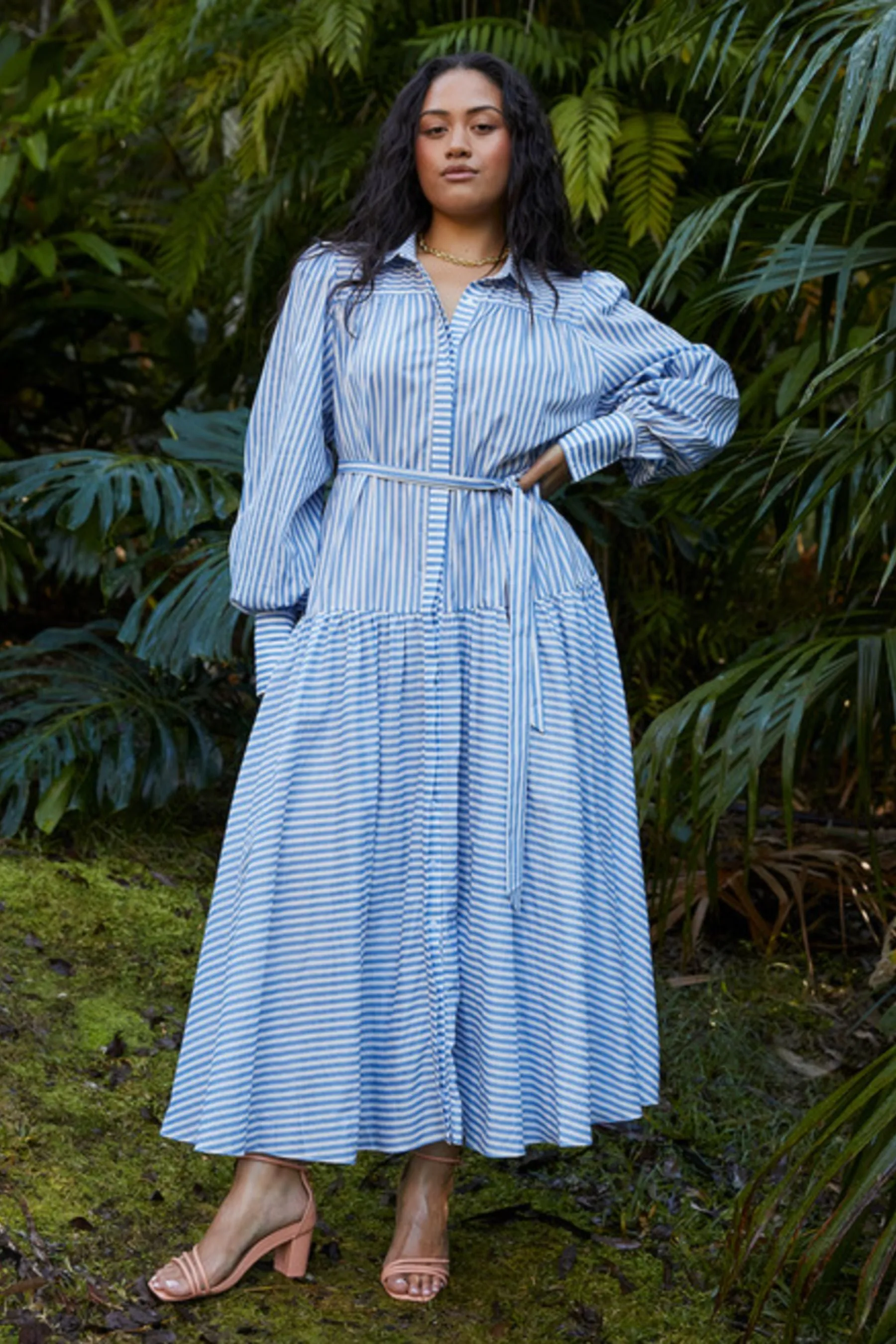 River Long Sleeve Maxi Dress | Blue Stripe