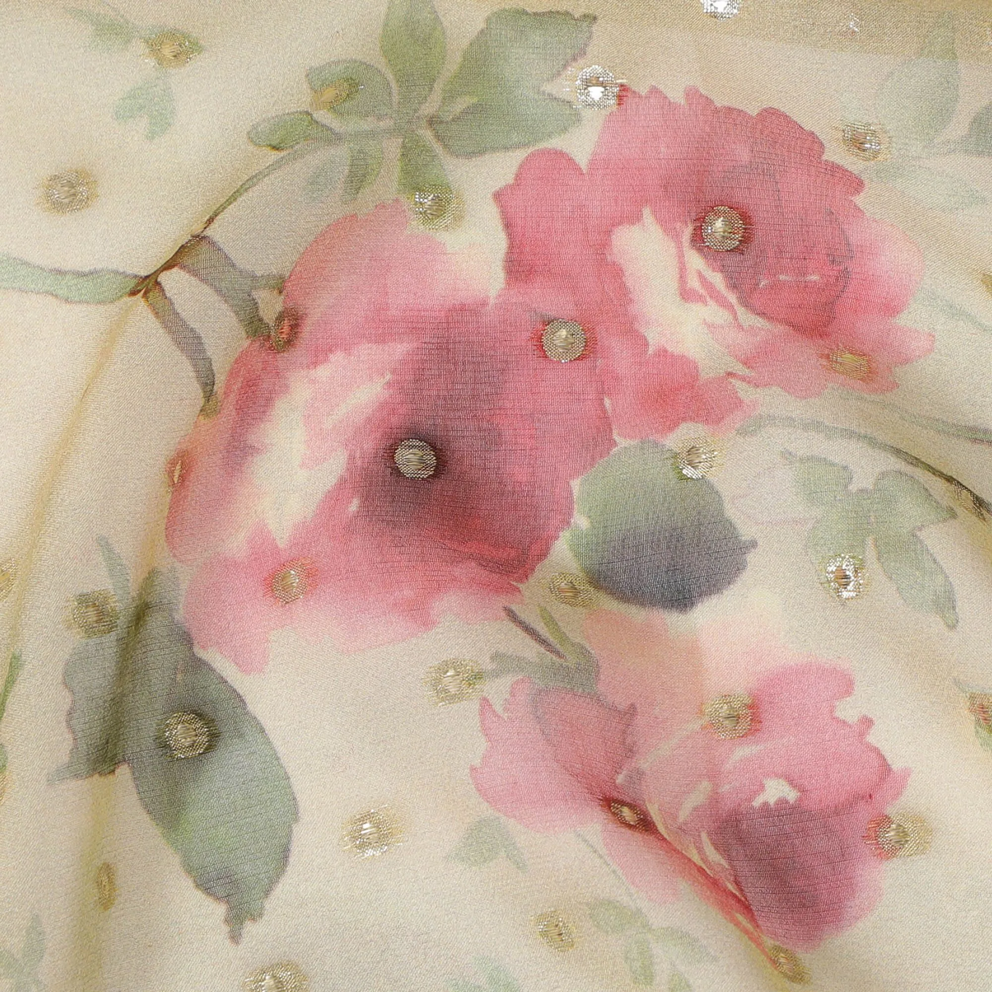 Romantic Pink Floral Silk Chiffon with Metallic Lurex - 110cm Wide, South Korean Luxury, Available for Online Purchase by the Meter-D18166