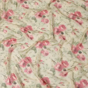 Romantic Pink Floral Silk Chiffon with Metallic Lurex - 110cm Wide, South Korean Luxury, Available for Online Purchase by the Meter-D18166