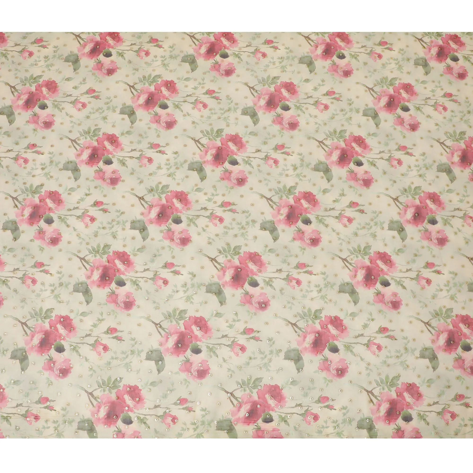 Romantic Pink Floral Silk Chiffon with Metallic Lurex - 110cm Wide, South Korean Luxury, Available for Online Purchase by the Meter-D18166