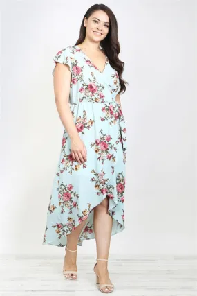 Sage Floral High Low Plus Size Maxi Dress