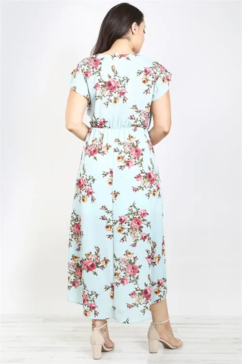Sage Floral High Low Plus Size Maxi Dress