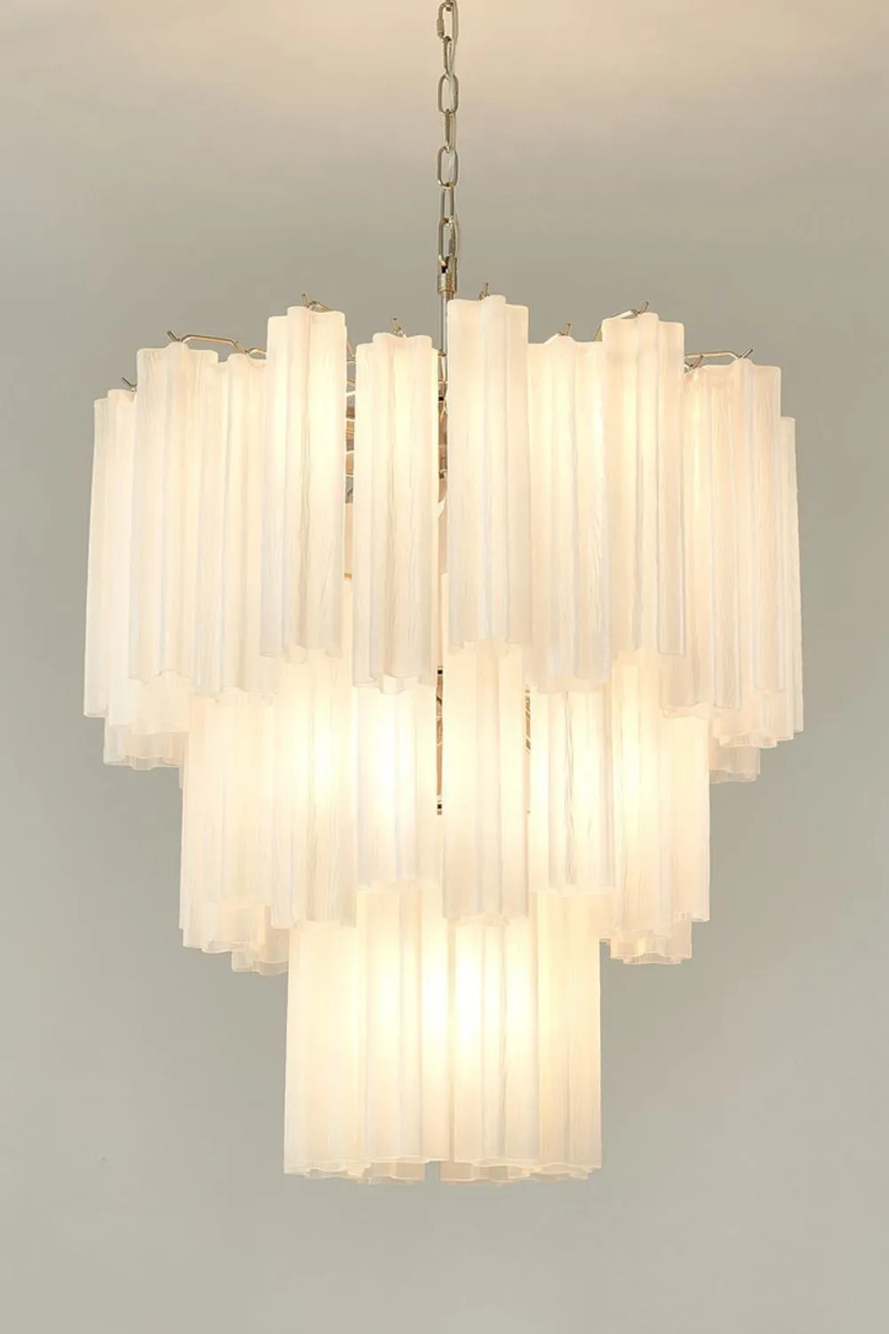 Three-tier Murano frosted white glass chandelier