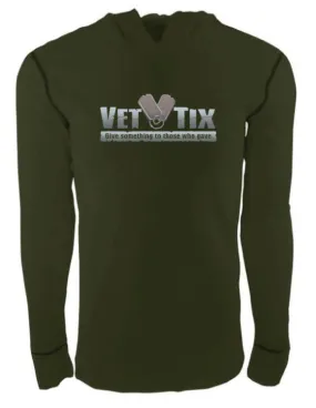 Unisex Vet Tix - Standard Logo - Military Green - Long Sleeve Thermal Hoodie - No Branch