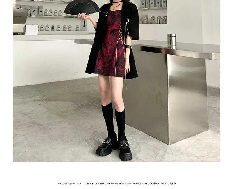 VenusFox Sexy Slip Dress Women Goth Tie Dye Mini Dress Gothic Harajuku Bodycon Vintage Sundresses Backless Halter Summer Outfits
