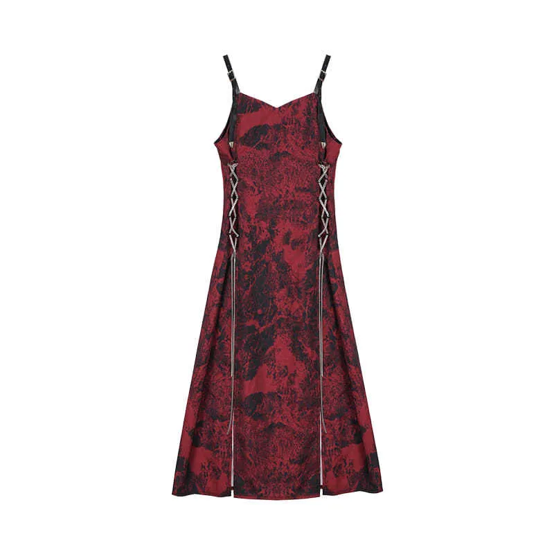 VenusFox Sexy Slip Dress Women Goth Tie Dye Mini Dress Gothic Harajuku Bodycon Vintage Sundresses Backless Halter Summer Outfits