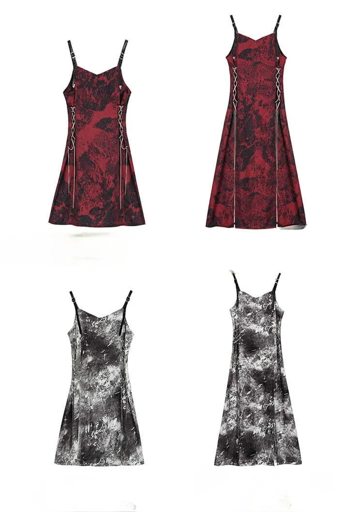 VenusFox Sexy Slip Dress Women Goth Tie Dye Mini Dress Gothic Harajuku Bodycon Vintage Sundresses Backless Halter Summer Outfits