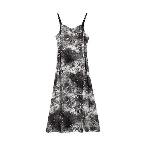 VenusFox Sexy Slip Dress Women Goth Tie Dye Mini Dress Gothic Harajuku Bodycon Vintage Sundresses Backless Halter Summer Outfits