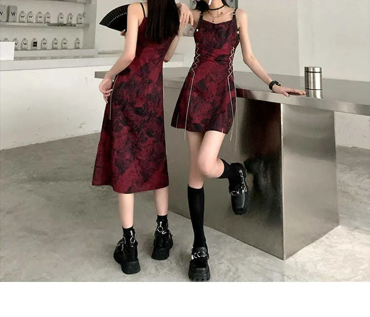 VenusFox Sexy Slip Dress Women Goth Tie Dye Mini Dress Gothic Harajuku Bodycon Vintage Sundresses Backless Halter Summer Outfits