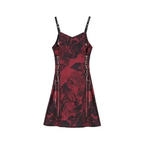 VenusFox Sexy Slip Dress Women Goth Tie Dye Mini Dress Gothic Harajuku Bodycon Vintage Sundresses Backless Halter Summer Outfits