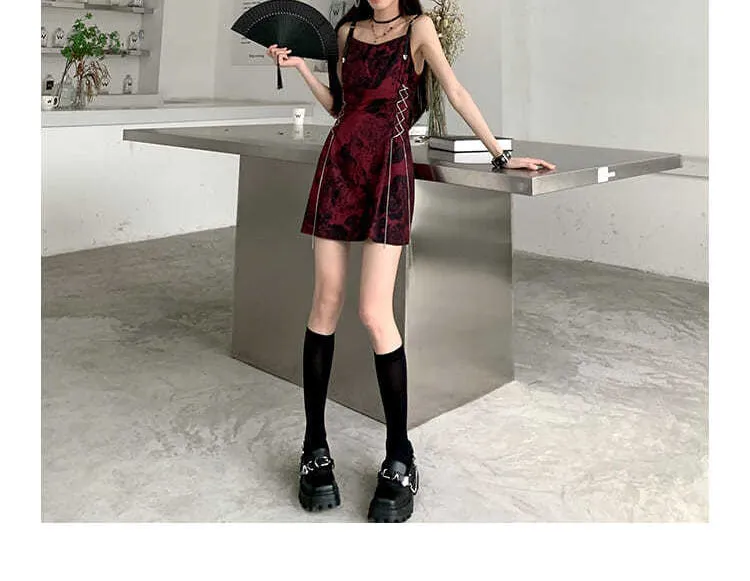 VenusFox Sexy Slip Dress Women Goth Tie Dye Mini Dress Gothic Harajuku Bodycon Vintage Sundresses Backless Halter Summer Outfits