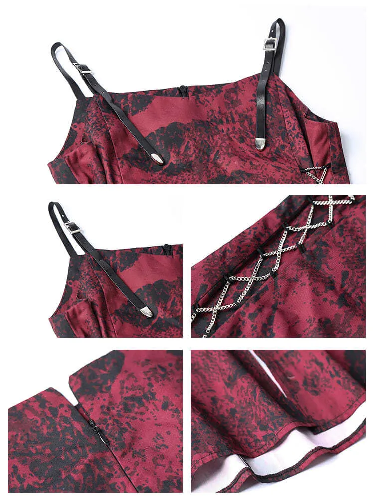 VenusFox Sexy Slip Dress Women Goth Tie Dye Mini Dress Gothic Harajuku Bodycon Vintage Sundresses Backless Halter Summer Outfits