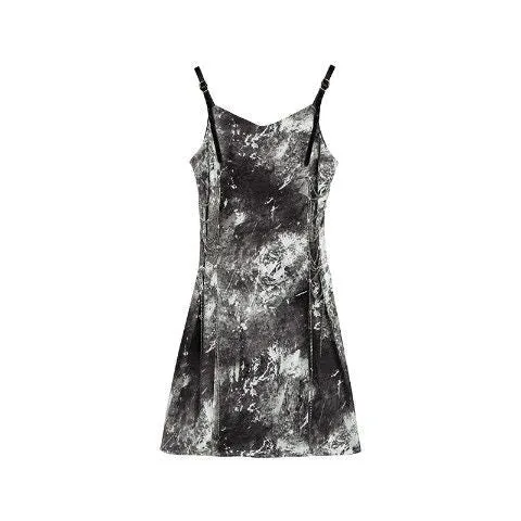 VenusFox Sexy Slip Dress Women Goth Tie Dye Mini Dress Gothic Harajuku Bodycon Vintage Sundresses Backless Halter Summer Outfits