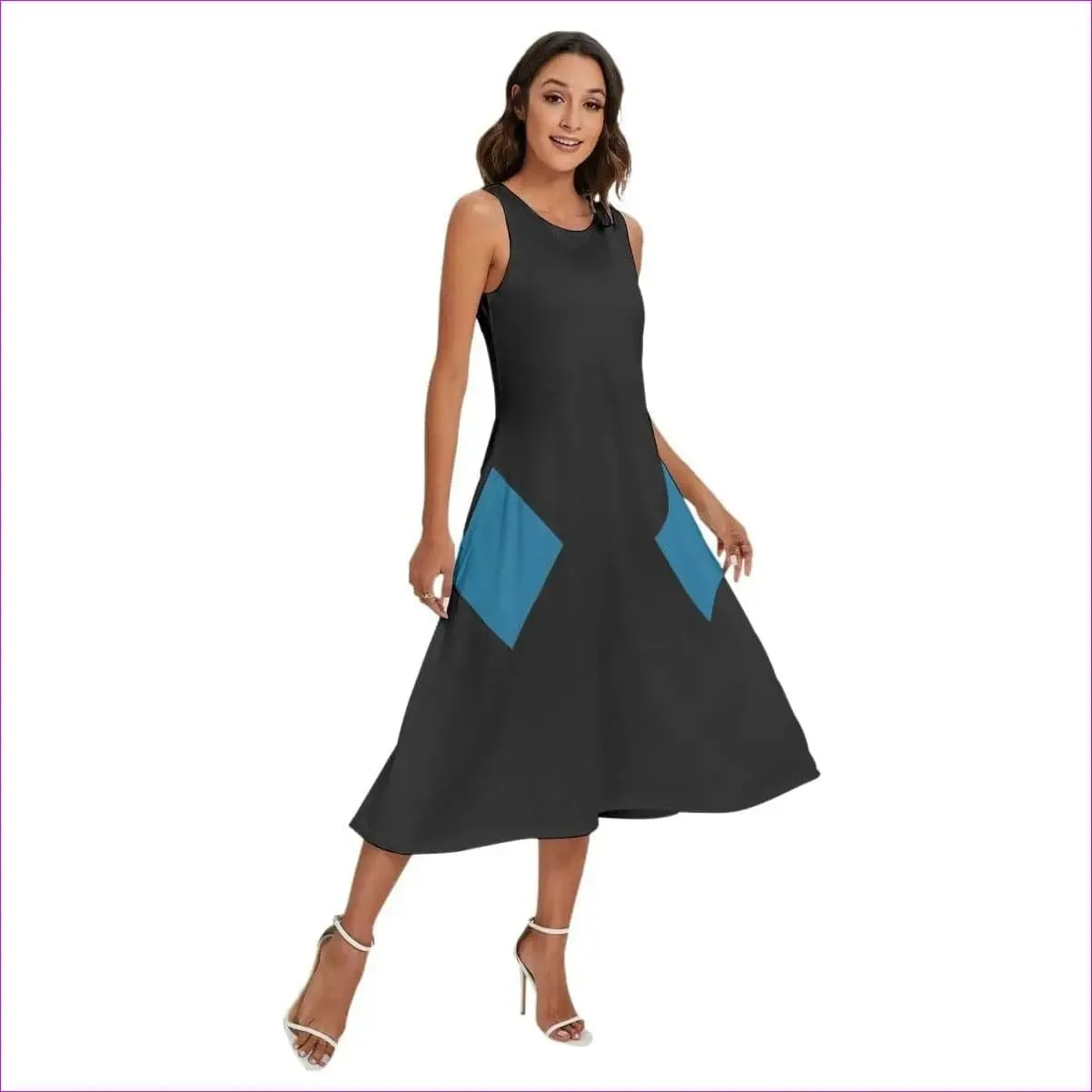 Women's Black Sleeveless Dress With Diagonal Pocket