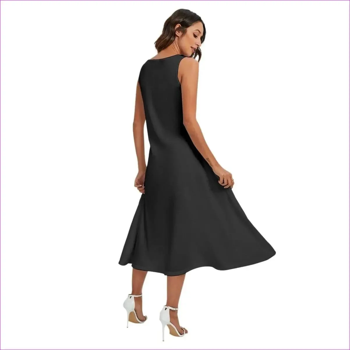 Women's Black Sleeveless Dress With Diagonal Pocket