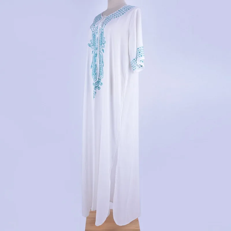 Womens Embroidered Sexy Side Split Long Sleeve Maxi Dress