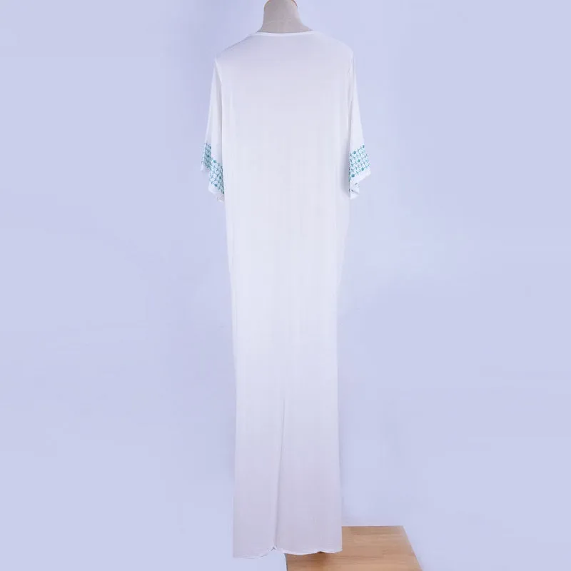 Womens Embroidered Sexy Side Split Long Sleeve Maxi Dress