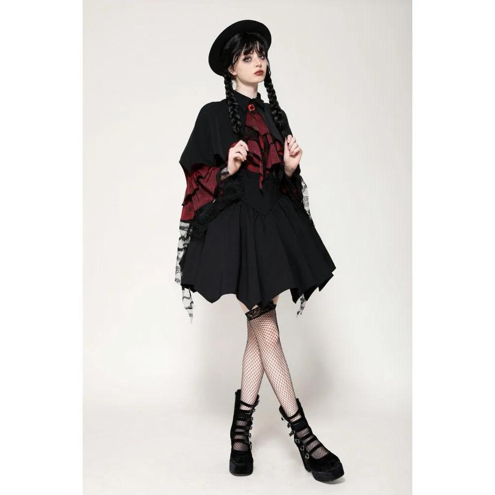 Women's Gothic Batwing Diamond Cape Black Red