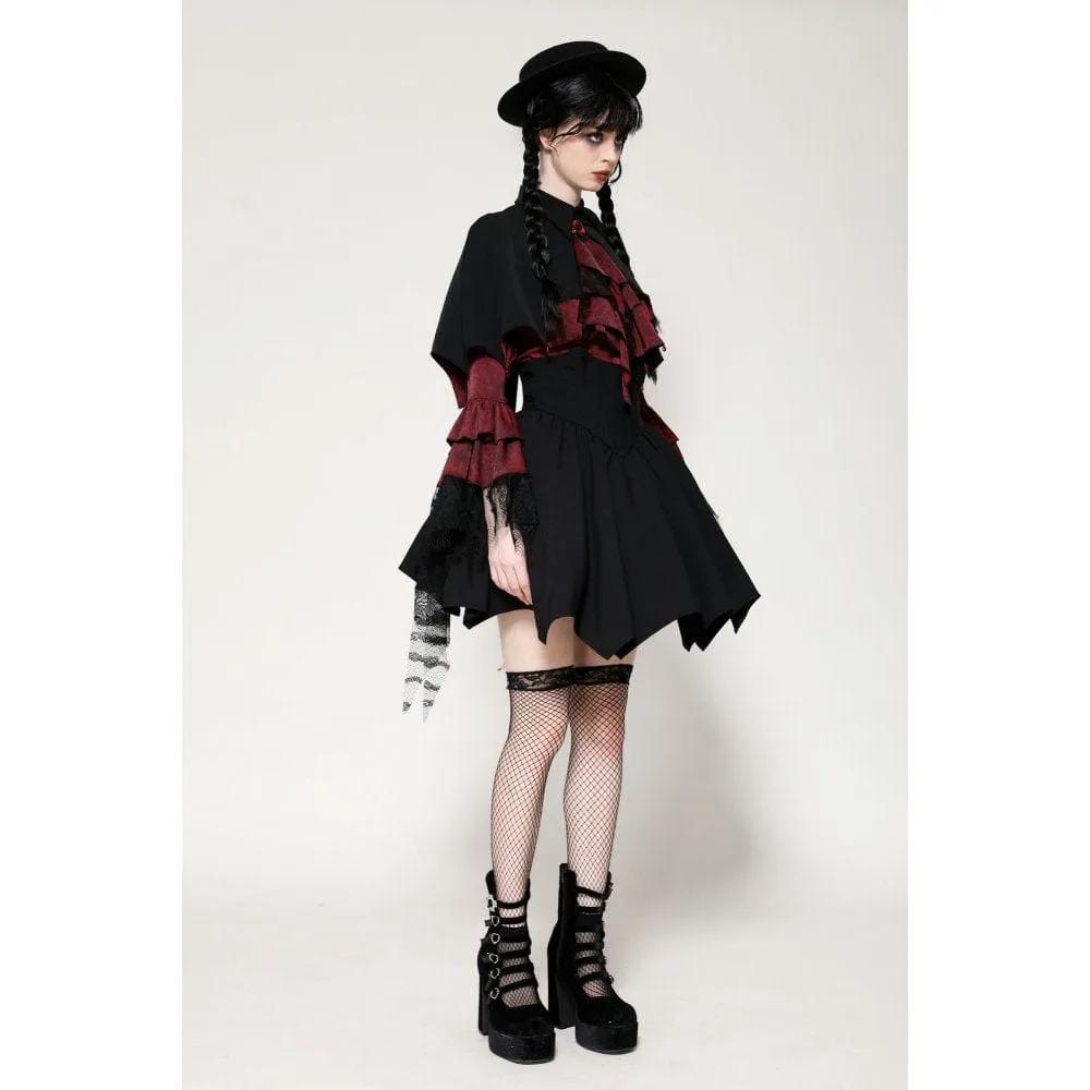 Women's Gothic Batwing Diamond Cape Black Red