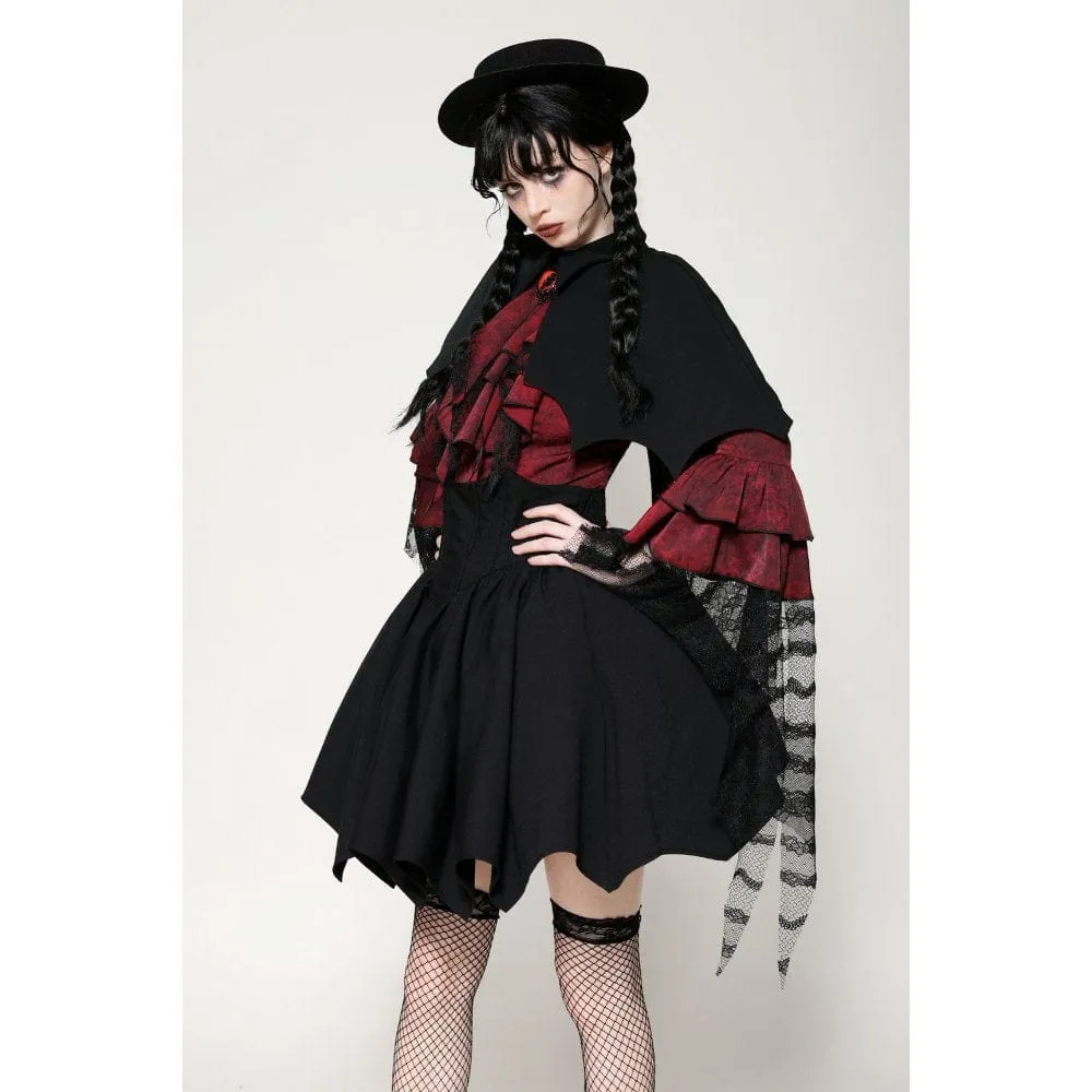 Women's Gothic Batwing Diamond Cape Black Red