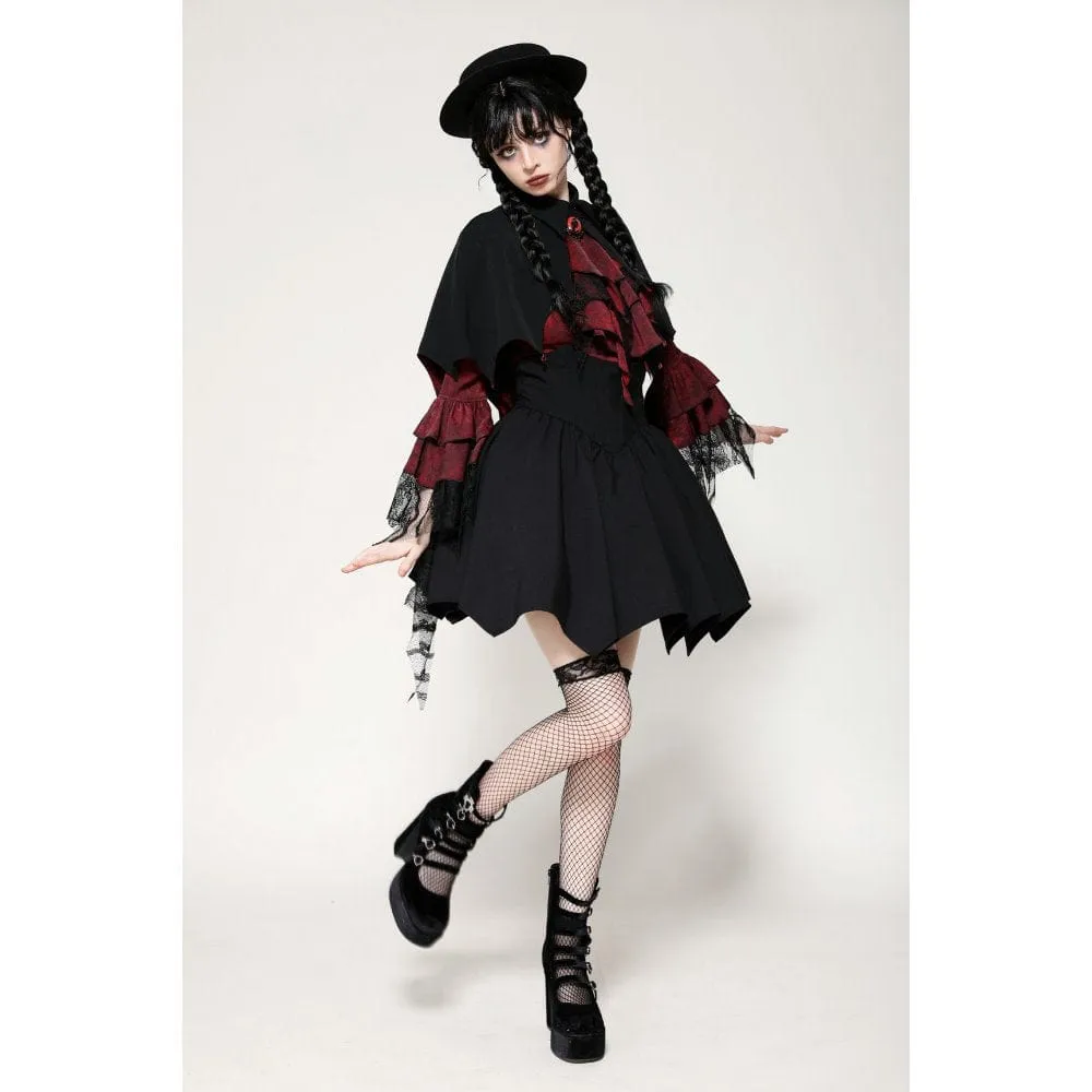 Women's Gothic Batwing Diamond Cape Black Red
