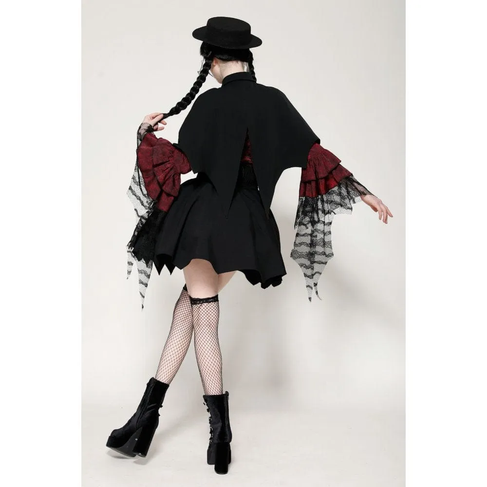 Women's Gothic Batwing Diamond Cape Black Red