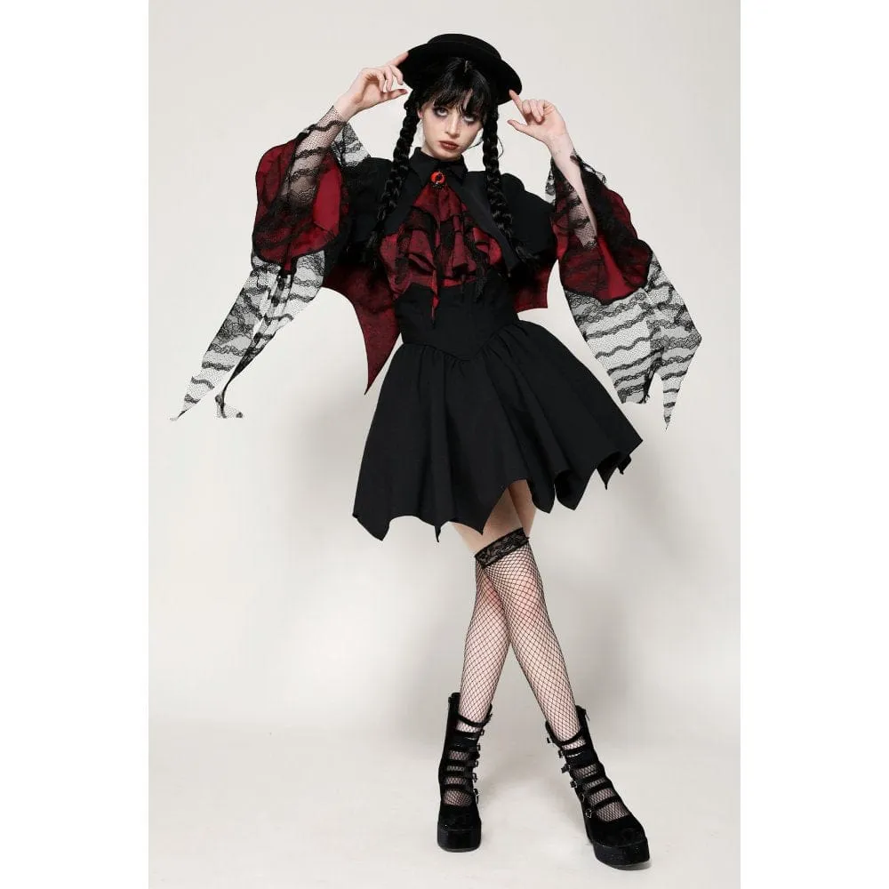 Women's Gothic Batwing Diamond Cape Black Red