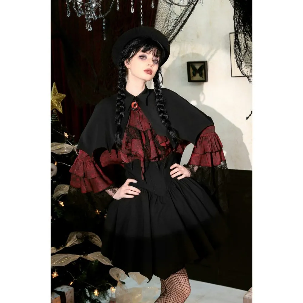 Women's Gothic Batwing Diamond Cape Black Red